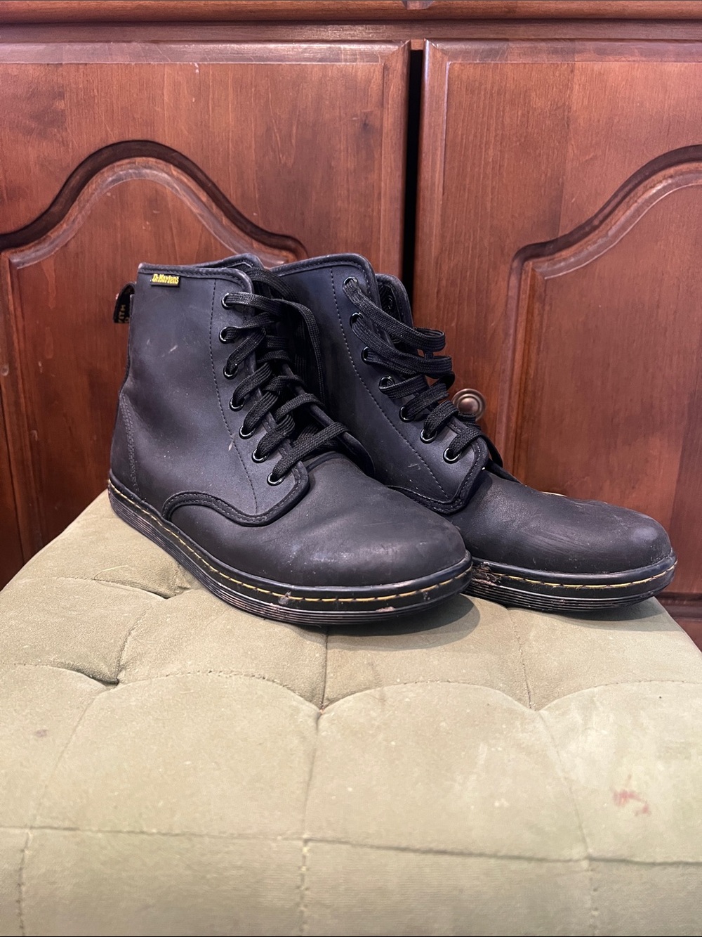 Dr. Martens Women’s Black Lace-Up Boots with Yellow Stitching